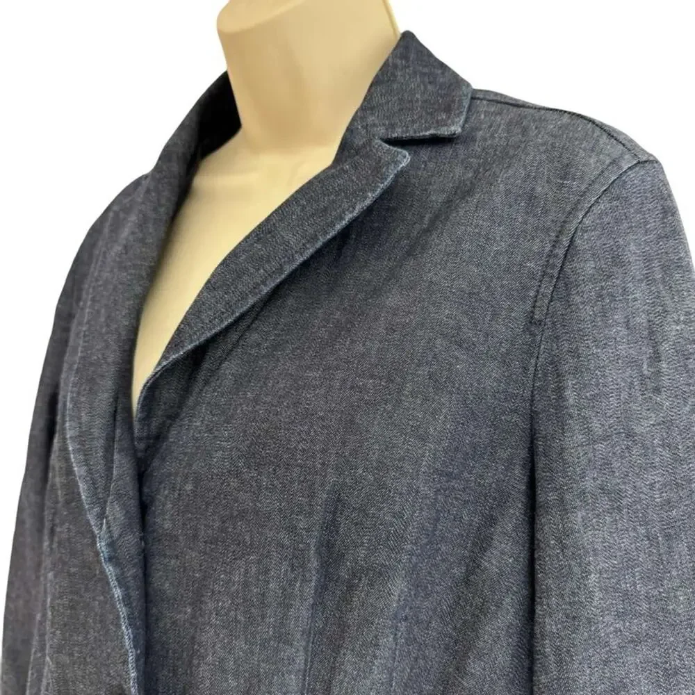 LL Bean Womens Denim Blue Jean Blazer Jacket Lined Stretch Cotton sz 12 Petite